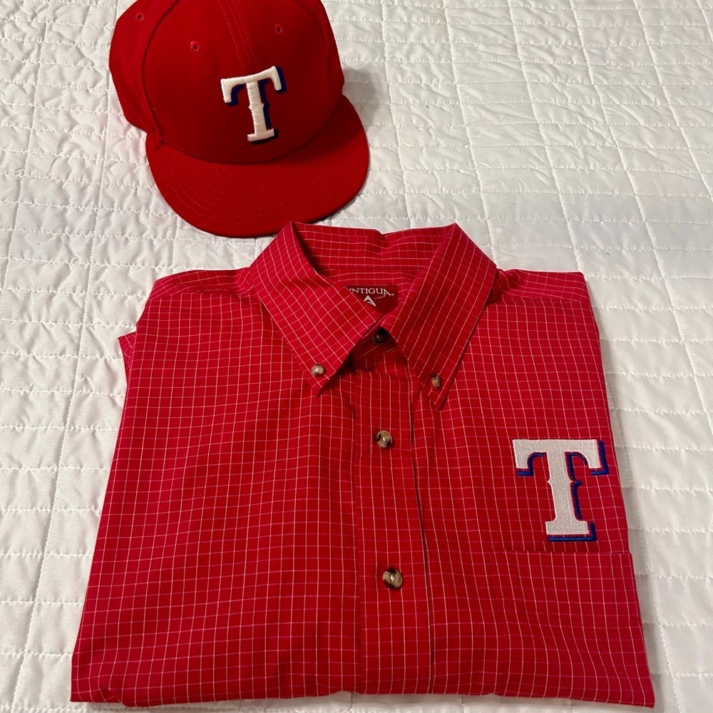 Texas Rangers Button-Down & Fitted Cap Bundle (XL) – Fan Favorite Set!